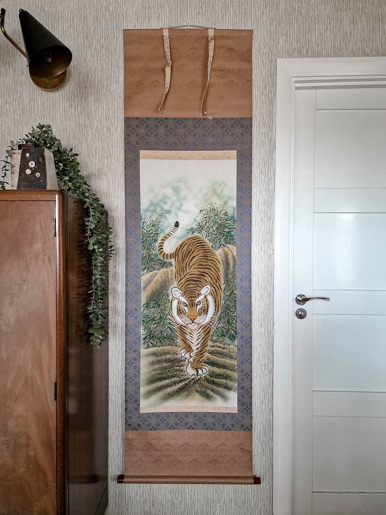 Vintage Japanese Hanging Scroll of Tiger (Blue)
