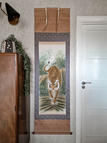 Vintage Japanese Hanging Scroll of Tiger (Blue)