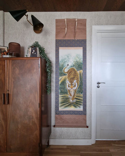 Vintage Japanese Hanging Scroll of Tiger (Blue)