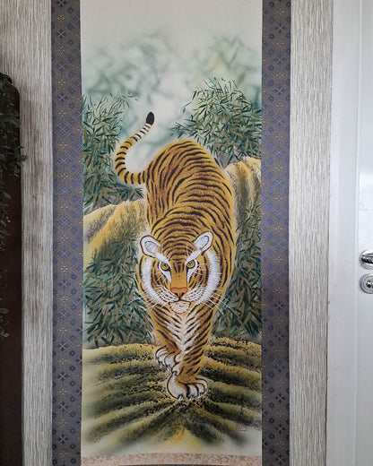 Vintage Japanese Hanging Scroll of Tiger (Blue)