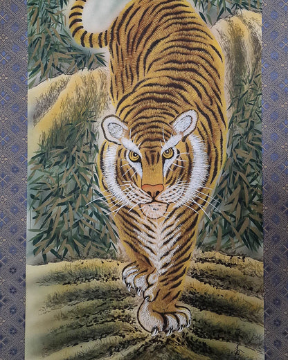 Vintage Japanese Hanging Scroll of Tiger (Blue)
