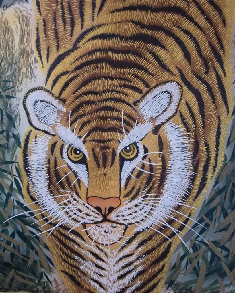Vintage Japanese Hanging Scroll of Tiger (Blue)